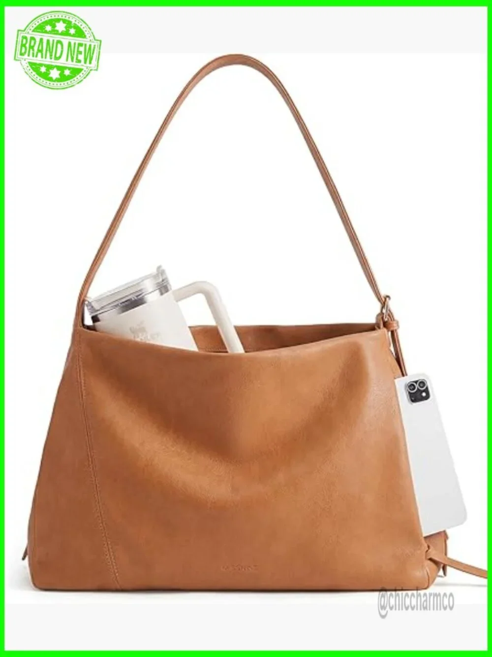 Large Vegan Leather Hobo Bag with Adjustable Strap Multi-Pockets Tote